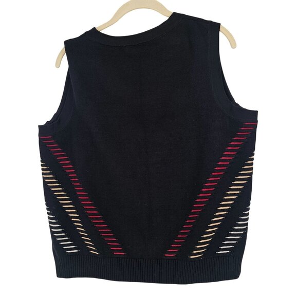 St. John Golf Chevron Intarsia Knit Vest L Black Red Tan Preppy Luxury Artsy - Picture 2 of 10